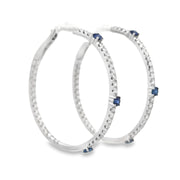 18K White Gold Diamond & Sapphire Hoop Earrings