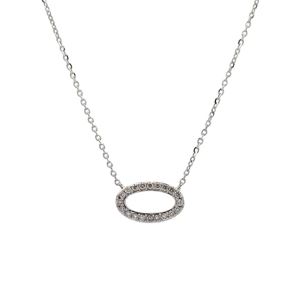 14K White Gold Open Oval Diamond Necklace