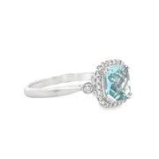 14K White Gold Aquamarine & Diamond Ring