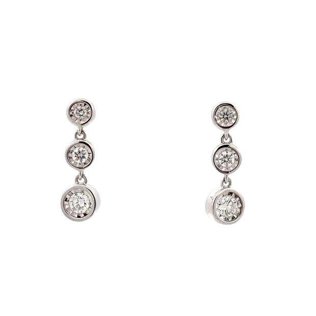 14K White Gold Dangle Diamond Earrings