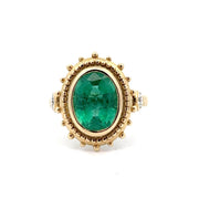 14K Yellow Gold Emerald & Diamond Ring