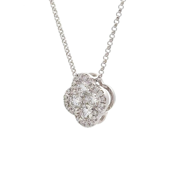 14K White Gold Clover-Style Diamond Necklace