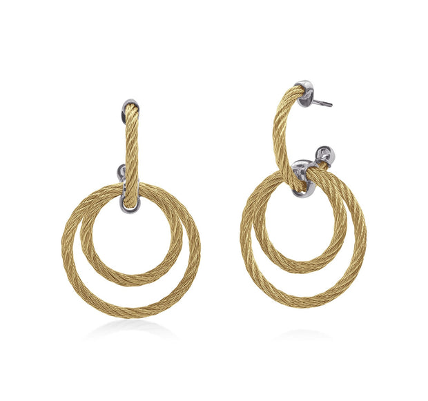 ALOR Yellow Cable & 18K White Gold Petite Triple Hoop Drop Earrings