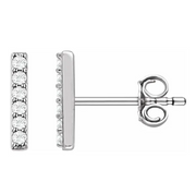 14K White Gold Diamond Bar Stud Earrings