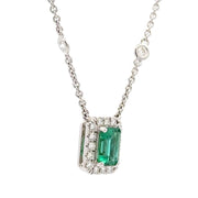 14K White Gold Emerald & Diamond Necklace