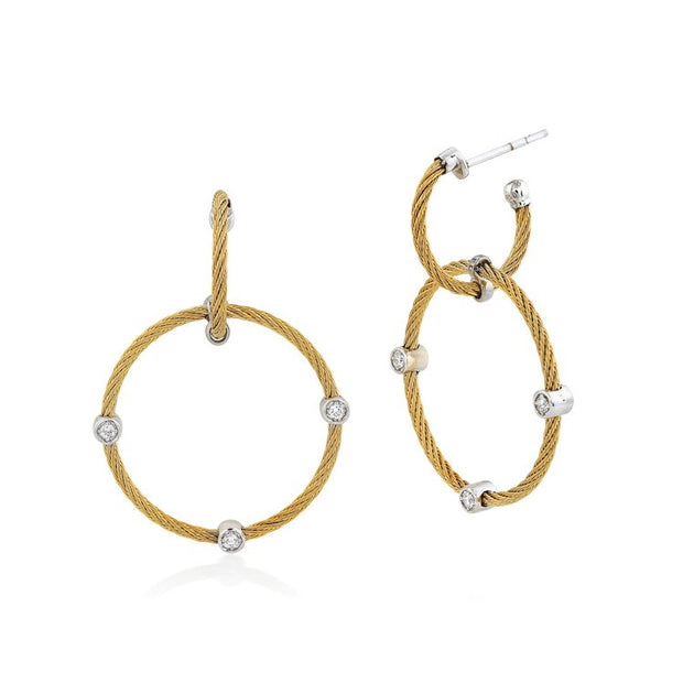 ALOR Yellow Cable Double Hoop Drop Earrings with 18kt White Gold & Diamonds