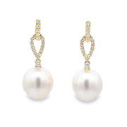 14K Yellow Gold South Sea Pearl & Diamond Earrings