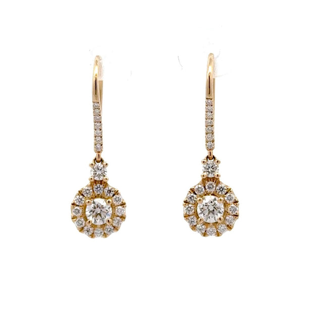 14K Yellow Gold Halo-Style Diamond Dangle Earrings