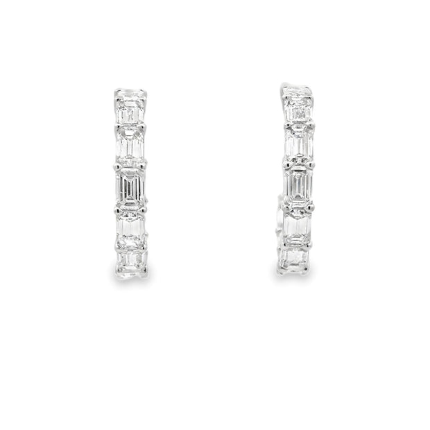 18K White Gold Emerald-Cut Diamond Hoop Earrings