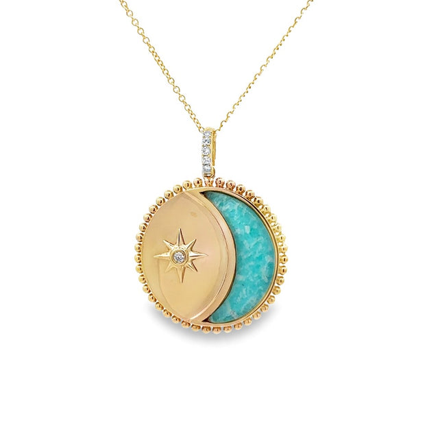 Doves 18K Yellow Gold Amazonite/Crystal Quartz & Diamond Celestia Necklace