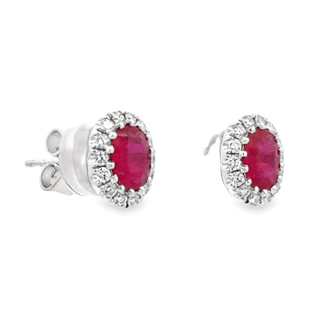 18K White Gold Ruby & Diamond Stud Earrings