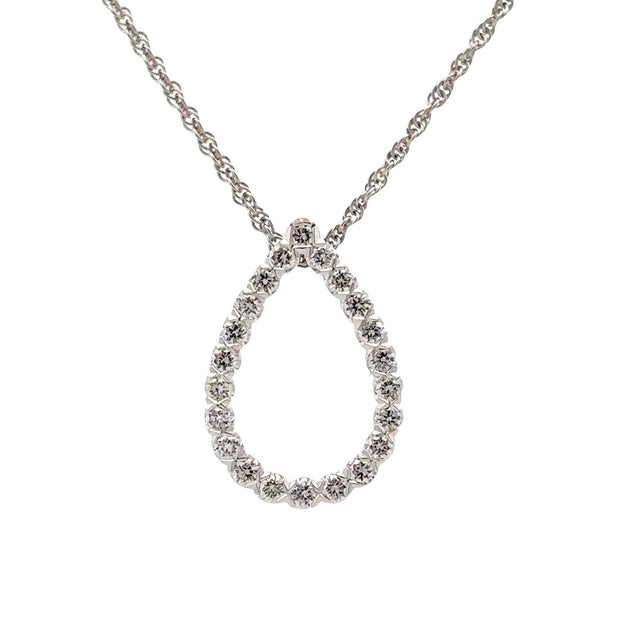 14K White Gold Open Pear Diamond Necklace