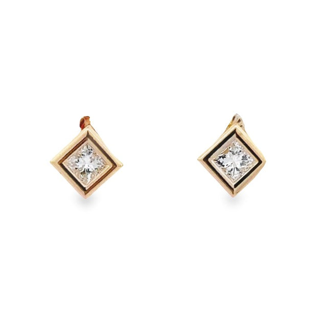 Estate 14K Yellow Gold Bezel-Set Diamond Earrings