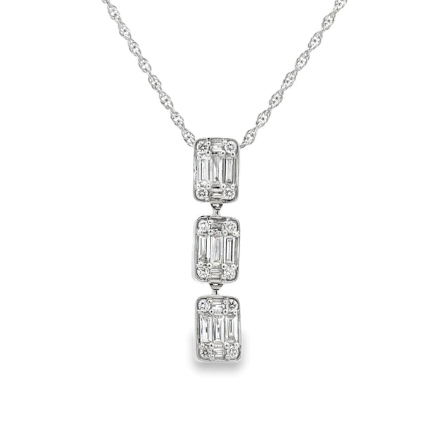 14K White Gold Cluster Diamond Drop Necklace