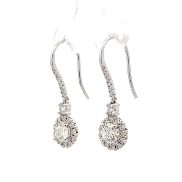 14K White Gold Halo-Style Diamond Dangle Earrings