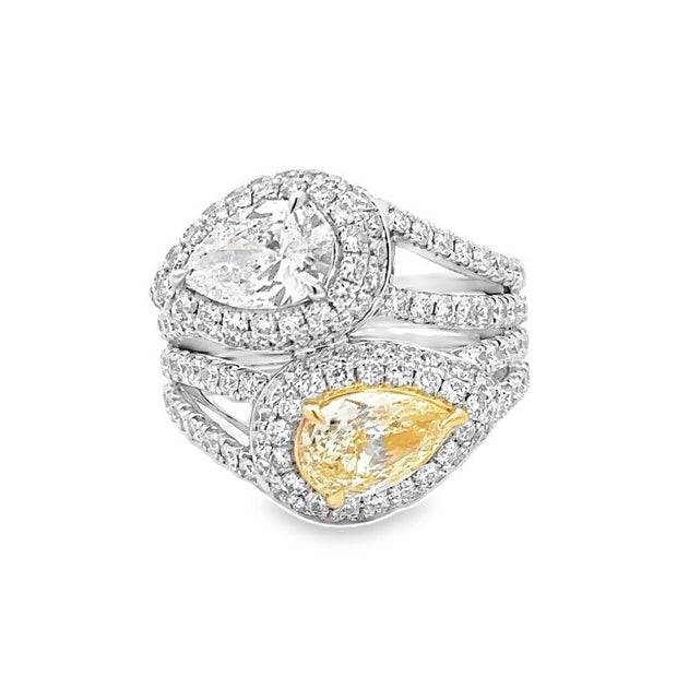 Platinum & 18K Yellow Gold Yellow & White Diamond Bypass Ring
